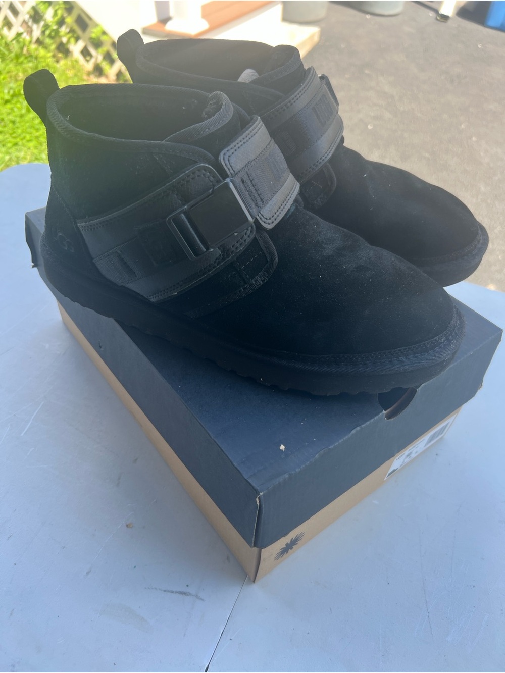 UGG MEN NEUMEL SNAPBACK BLACK SHEARLING LINED SUEDE SHOE US 12 / EU 45.5 / UK 11